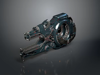 Futuristic Mechanical Weapon with Sharp Metallic Components Rotating Gears and Industrial Design 3d model