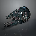Futuristic Mechanical Weapon with Sharp Metallic Components Rotating Gears and Industrial Design
