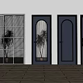 White and Dark Blue Swing Doors with Arch Glass Ribbed Panel and Solid Design 3d model
