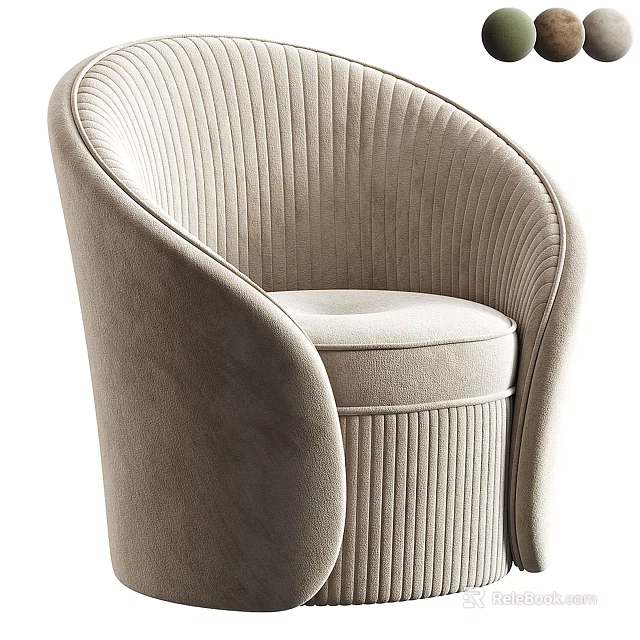 Modern Upholstered Armchair With Beige Fabric Curved Arms And Vertical Stitching Design 3d model 