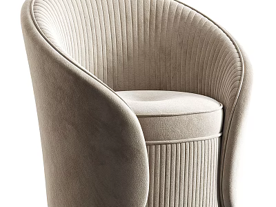 Modern Upholstered Armchair With Beige Fabric Curved Arms And Vertical Stitching Design 3d model