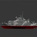 3D Rendered Modern Military Warship With Camouflage And Red Hull