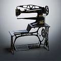 Vintage Industrial Sewing Machine With Metal Stand And Gold Accents