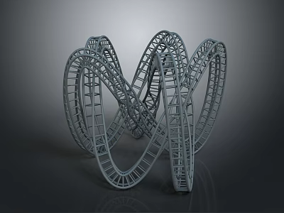 Gray Metal Coaster Track Inspired Abstract Structure With Curved Intertwined Framework 3d model