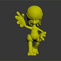 3D Blue Creature Character With Green Goggles White Body Yellow Feet And Waving Pose