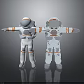 Two Astronauts With One Pixelated Design Standing With Arms Outstretched In White Suits