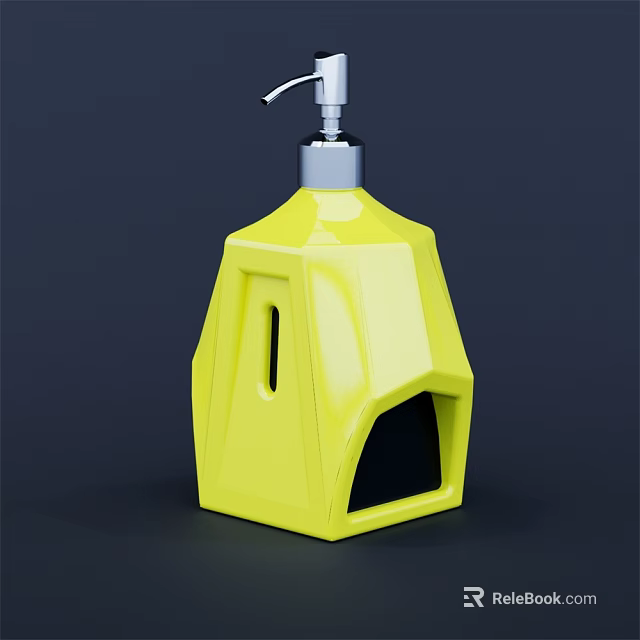 Yellow Geometric Decorative Soap Dispenser with Silver Pump Modern Ornament Set 3d model 