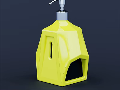 Yellow Geometric Decorative Soap Dispenser with Silver Pump Modern Ornament Set 3d model