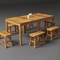 Sturdy Wooden Table And Stools Set With Rectangular Top For Home Dining 3d model