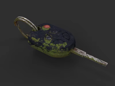 Rusty Moss Covered Car Remote Key With Red Button And V20 Electronic Device 3d model