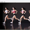 Women Running in Sportswear with Black Shorts White Sneakers on Black Background and Reflective Floor