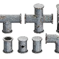 Rusty Metal Pipe Fittings Including Tee Cross Elbow And Straight Types