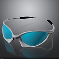 White Frame Sunglasses With Blue Mirrored Lenses And Black Temple Tips