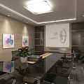 Modern Conference Room With Wooden Walls Long Table Chairs Projector Screen And Plants