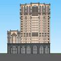 Classical Style Office Building With Tall High Rise Stone Facade Arched Windows And Decorative Top