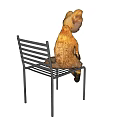 Cute Fox Shaped Stuffed Doll Sitting On Metal Striped Chair