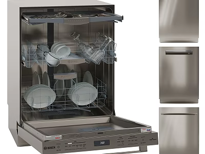 Smart Dishwasher Machine With Stainless Steel Interior And Organized Dish Racks 3d model