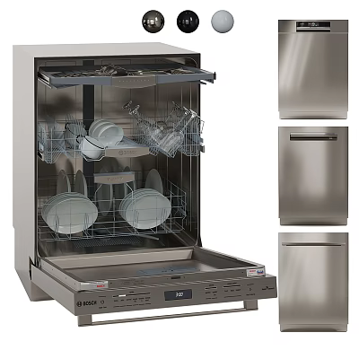 Smart Dishwasher Machine With Stainless Steel Interior And Organized Dish Racks 3d model