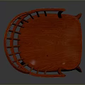 Red Wooden Single Chair With Spindle Back Design And Curved Armrests