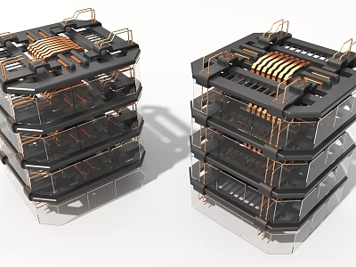 Multi Layered Black And Copper Industrial Equipment Structural Design With Frames And Coils 3d model