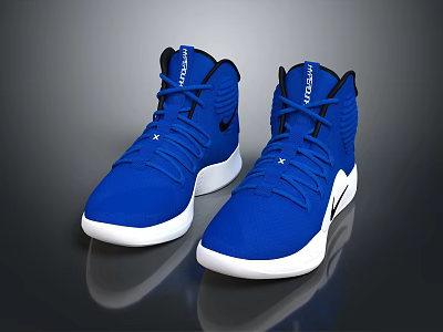 Blue High Top Lace Up Shoes With White Sole And Sporty Comfortable Design 3d model