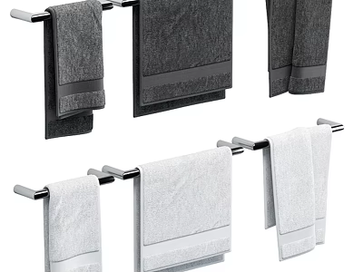 Stainless Steel Bathroom Towel Rack with Hanging Gray and White Towels 3d model