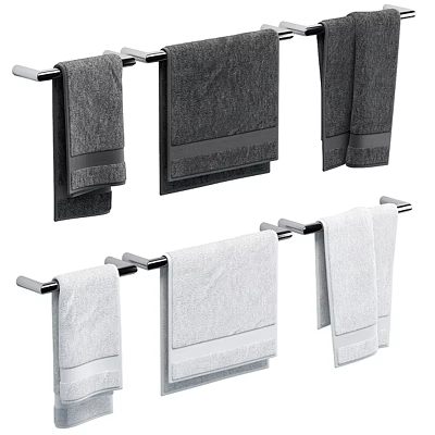 Stainless Steel Bathroom Towel Rack with Hanging Gray and White Towels 3d model