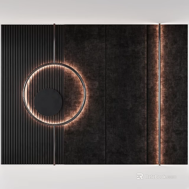 Modern Circular Wall Hanging With Illuminated Ring Striped Design On Black Background 3d model 