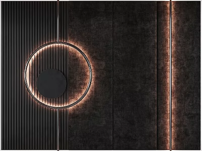 Modern Circular Wall Hanging With Illuminated Ring Striped Design On Black Background 3d model