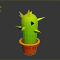 3D Green Cactus With Yellow Spines In Red Pot On Gray Background 3d model