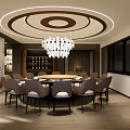 Modern Luxurious Private Dining Room With Round Table Chandelier Marble Wall And Wine Cabinet