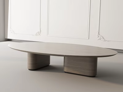 Modern Sofa Coffee Table Combination With Wooden Oval Top And Double Cylindrical Bases 3d model