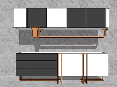 Modern Black And White TV Stand With Metal Frame And Storage Drawers 3d model