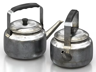 Vintage Silver Metal Tea Kettles With Black Handles And Classic Design 3d model