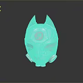 White Weapon Helmet With Pointed Ears Patterned Surface Circular Emblem On Black Reflective Surface