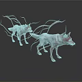 Two red foxes with white flowing fur standing on white background 3d model