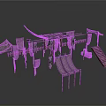Ancient Medieval Wooden Decorative Structures Featuring Flags Fencing Stairs And Frames 3d model