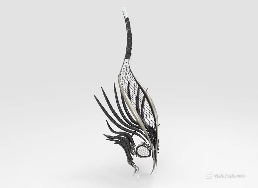 Intricate 3D Decorative Sculpture With Feather Shaped Mesh And Metallic Details 3d model 