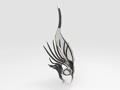 Intricate 3D Decorative Sculpture With Feather Shaped Mesh And Metallic Details 3d model