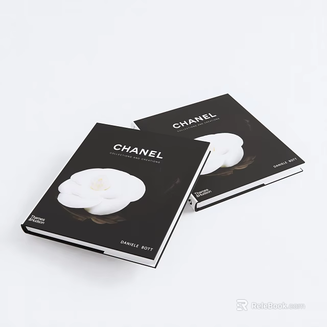 Chanel Coffee Table Books With Black Cover And White Camellia Design 3d model 