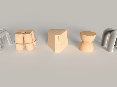 Modern Wooden Stools With Geometric Shapes Stackable Design And Various Styles 3d model