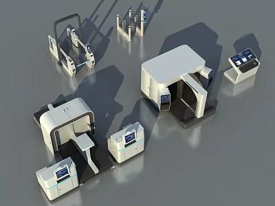 Modern Public Facilities Equipment Including Self Service Terminals Turnstiles And Digital Control Panels With Sleek Design 3d model