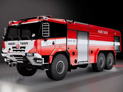 Red And White Six Wheeled Heavy Duty Fire Rescue Utility Vehicle For Emergency Services 3d model