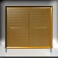 Yellow Decorative Cabinet with Four Doors Diamond Grid Pattern and Metal Legs