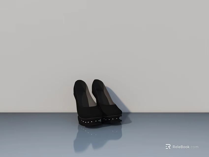 Black High Heels With Studs On Gray Floor And White Background 3d model 