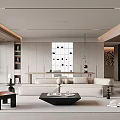 Modern Living Dining Room Interior With Sofa Dining Table And Pendant Lights 3d model