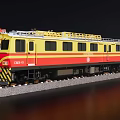 Yellow Red Passenger Train With Multiple Carriages On Rail Tracks And Windows 3d model