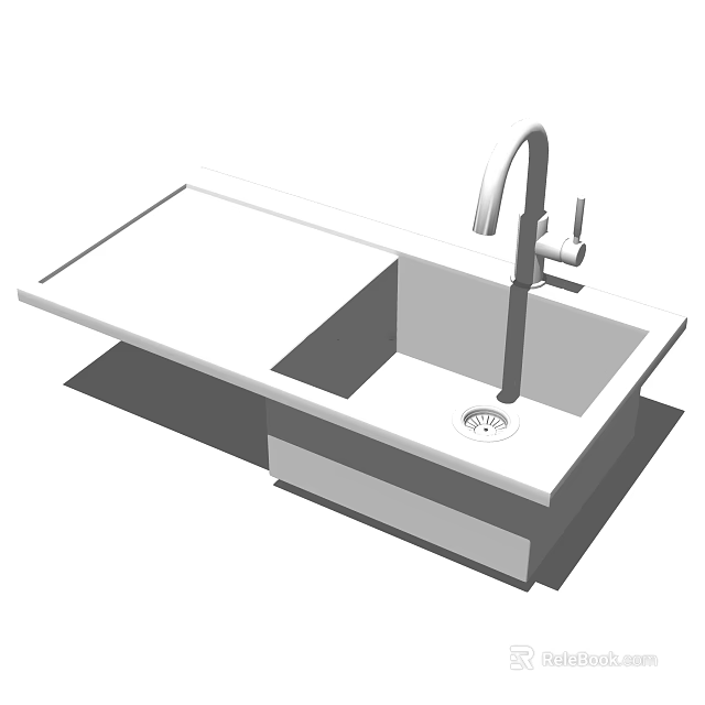 Sleek Modern Kitchen Sink With Single Bowl White Countertop And Faucet Design 3d model 