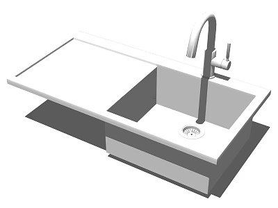 Sleek Modern Kitchen Sink With Single Bowl White Countertop And Faucet Design 3d model