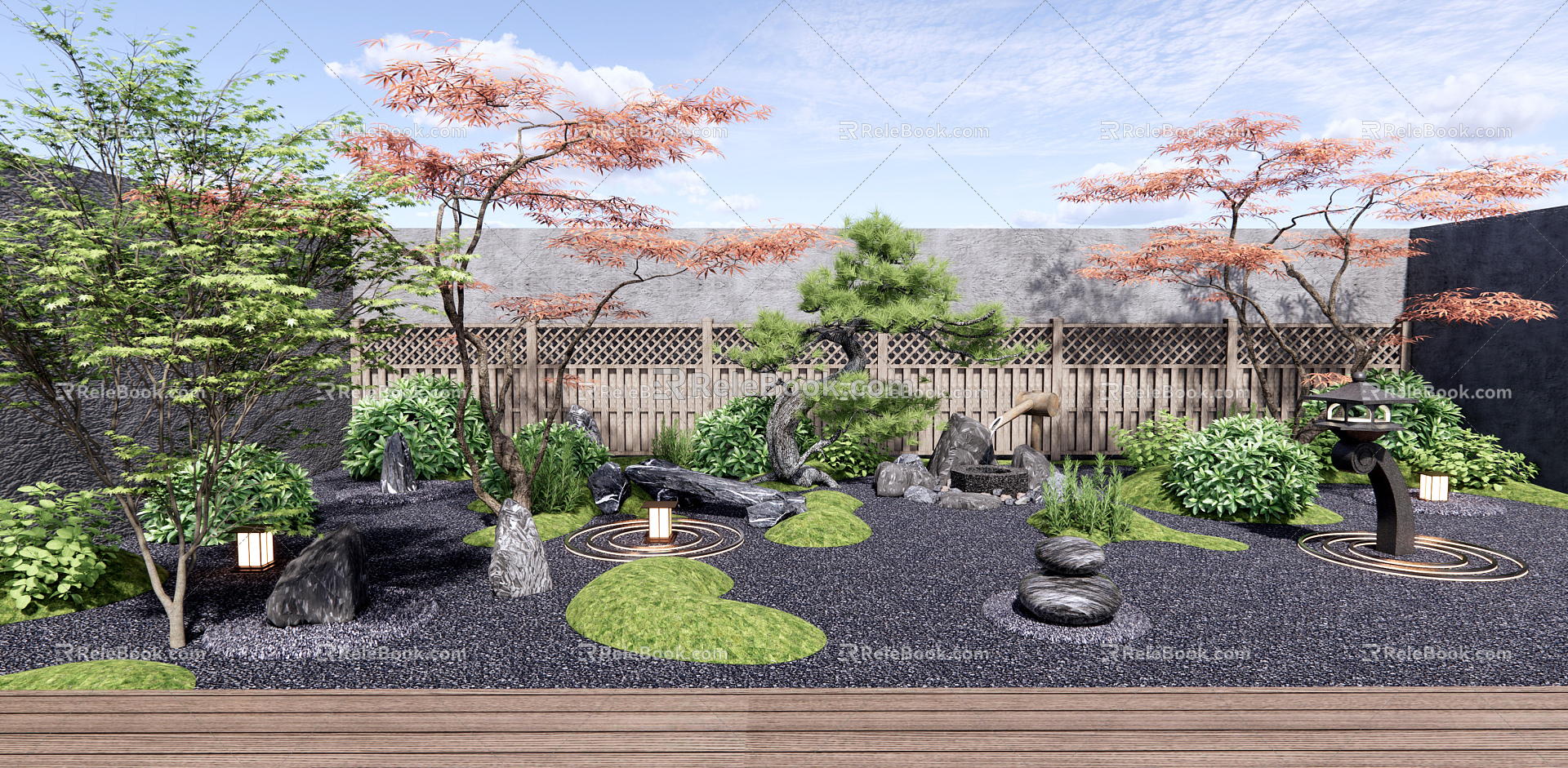 Japanese style courtyard Zen landscape courtyard garden model